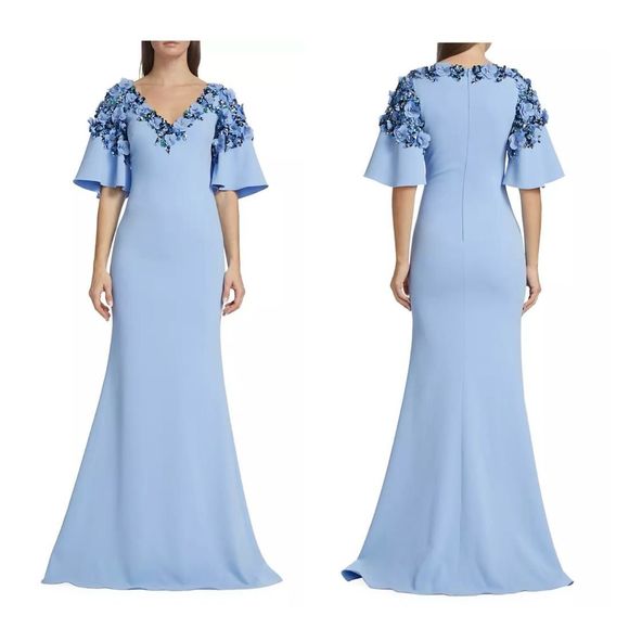 Badgley Mischka Collection Embellished Flutter-Sleeve A-Line Gown
